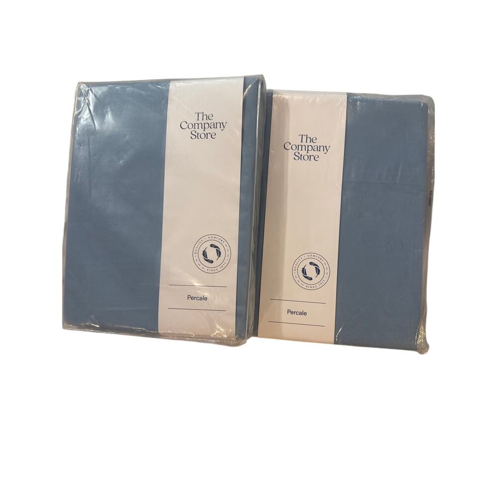 The Company Store Company Cotton Percale Twin XL Sheet Pair– Porcelain Blue- NEW